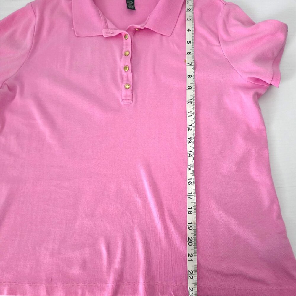 Lauren Ralph Lauren Women's XL Pink Gold Button Embroidered Logo Polo Shirt - Picture 8 of 10